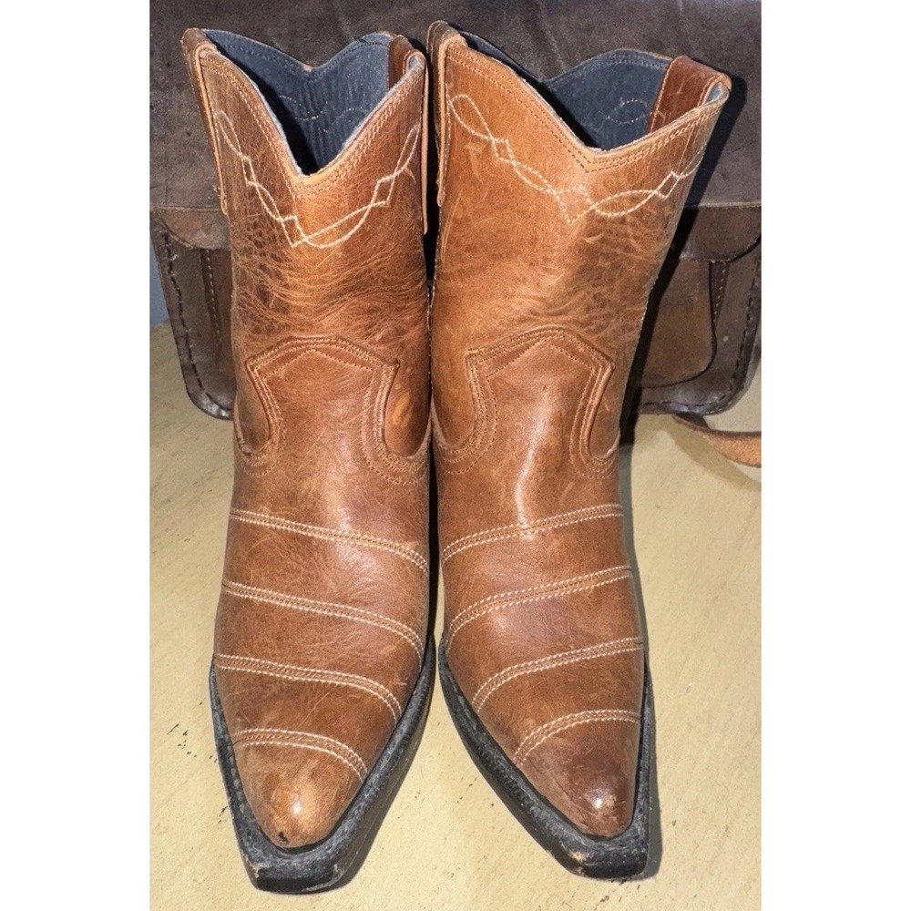 Kids Brown Leather Cowboy‎ Boots No Size On The Boot